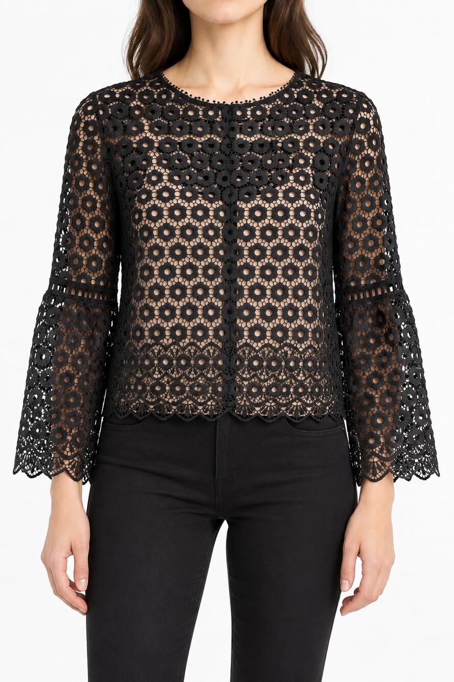 J.Crew Daisylace Bell-Sleeve Lace Top With Tank Black & Nude Size 00 Cottagecore
